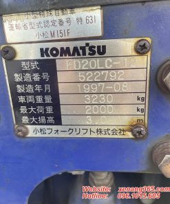 Xe nâng dầu 2 tấn Komatsu FD20LC-12-522792 số sàn đẹp Xe nâng dầu 2 tấn Komatsu