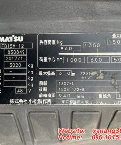 Xe nâng điện 3 bánh 1.5 tấn Komatsu FB15M-12-830849 Xe nang dien 3 banh Komatsu 15 tan FB15M 12 tem