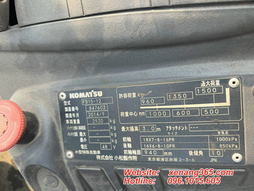 Xe nâng điện 1.5 tấn Komatsu FB15-12-847603 Xe nang dien Komatsu 15 tan FB15 12 7 6