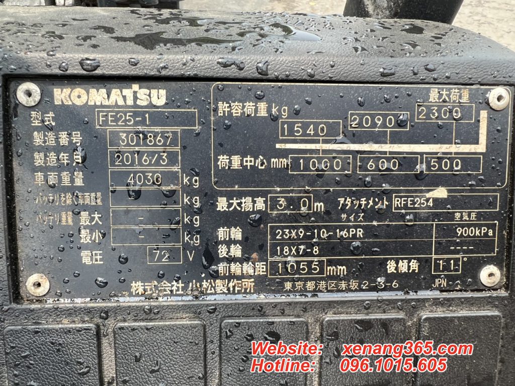 Xe nâng điện Komatsu 2.5 tấn FE25-1-301867 Tem xe nâng FE25-1