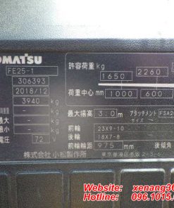 Xe nâng điện Komatsu 2.5 tấn FE25-1-306393 Dịch giá 2018 Tem xe nâng FE25-1