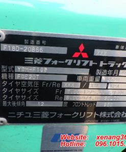 Xe nâng dầu chui công 2 tấn Mitsubishi FDE20T-FD18-20866 Tem số 1 của xe