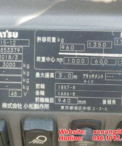 Xe nâng điện 1.5 tấn Komatsu FB15-12-853379 Tem xe nâng