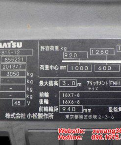 Xe nâng điện 1.5 tấn Komatsu FB15-12-855221 Tem xe nâng 2019