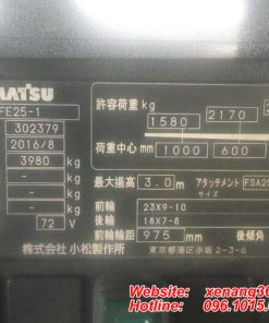 Xe nâng điện Komatsu 2.5 tấn FE25-1-302379 càng dài Tem xe nâng