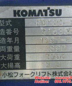 Xe nâng dầu 1.8 tấn Komatsu FD18C-16-615335 chui công Tem xe nâng FD18C-16