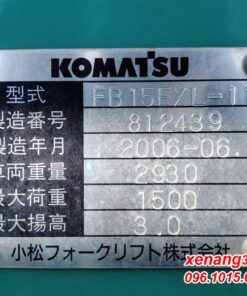 Xe nâng điện 1.5 tấn Komatsu FB15EXL-11-812439| Giá rẻ|Nhập khẩu Nhật Bản Tem xe nâng điện 1.5 tấn Komatsu FB15EXL-11