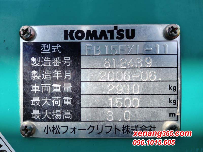Xe nâng điện 1.5 tấn Komatsu FB15EXL-11-812439| Giá rẻ|Nhập khẩu Nhật Bản Tem xe nâng điện 1.5 tấn Komatsu FB15EXL-11
