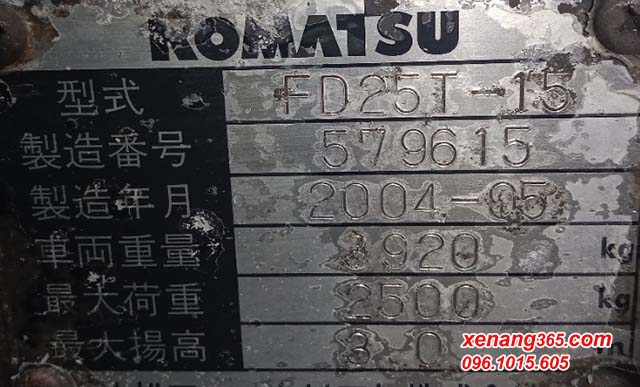 Xe nâng dầu 2.5 tấn Komatsu FD25T-15 số tự động siêu đẹp|Diesel forklift truck 2.5 ton Tem xe nâng dầu 2.5 tấn Komatsu FD25T-15