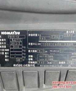 Xe nâng điện 1.5 tấn Komatsu FB15-12 – 842715 - chui công năm 2012 bình ắc quy 565Ah khỏe đẹp Tem xe nâng