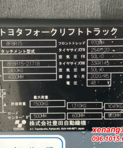 Xe nâng điện đứng lái 1.5 tấn Toyota 8FBR15-21718 sản xuất 2020 chất lượng cao|Electric forklift Tem xe