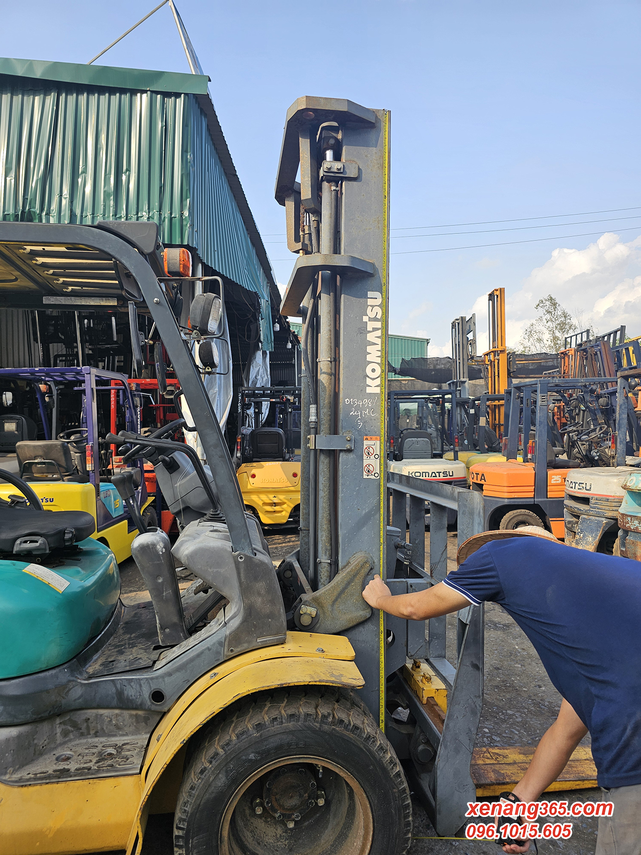 Bảng đo kích thước xe nâng dầu 2.5 tấn Komatsu FD25C-16, FD25T-16 gật gù, lốp kép Kích thước chiều cao xe nâng dầu 2.5 tấn Komatsu FD25C-16-