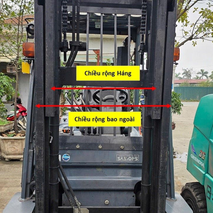 KÍCH THƯỚC CHIỀU RỘNG THÁP NÂNG CÁC LOẠI XE NÂNG PHỔ BIẾN KOMATSU, TOYOTA, MITSUBISHI 1 TẤN, 1.5 TẤN, 2 TẤN, 2.5 TẤN, 3 TẤN, 3.5 TẤN,.. Kích thước chiểu rộng tháp nâng