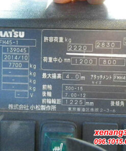 Xe nâng dầu 4.5 tấn Komatsu FH45-1 số tự động cao 4m 2014 dịch càng Tem xe nâng dầu 4.5 tấn Komatsu FH45-2014