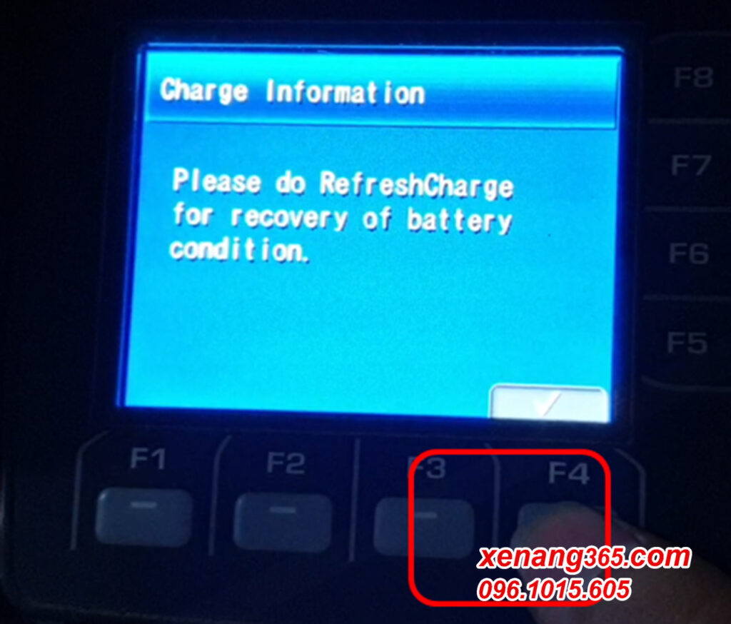 Hướng dẫn xử lý lỗi xe nâng FE25-1, FE30-1: Please do refreshcharge for recovery of battery condition Please do refreshcharge for recovery of battery condition