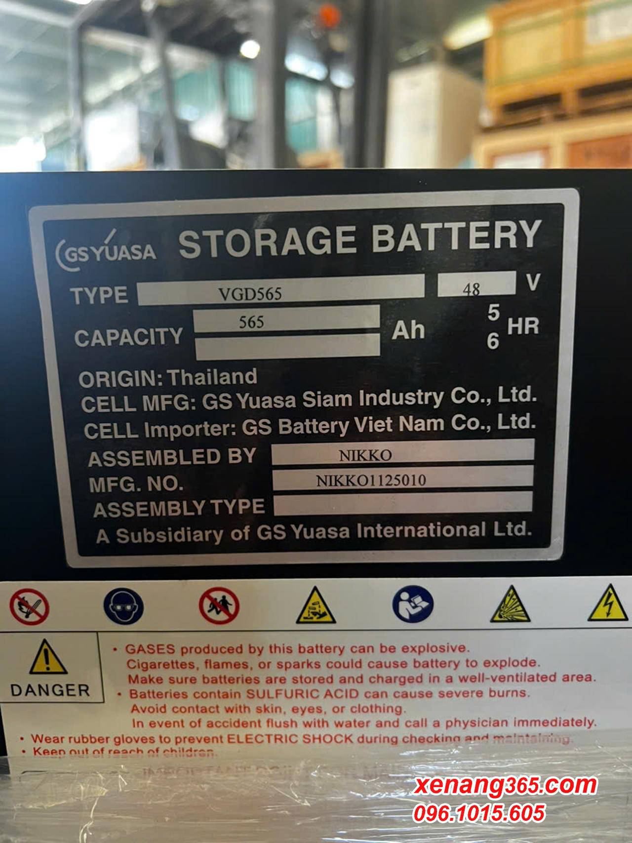 Bình ắc quy xe nâng điện 48V-565Ah Model VGD565-48V GSYUASA mới 100% nhập khẩu Tem bình ắc quy