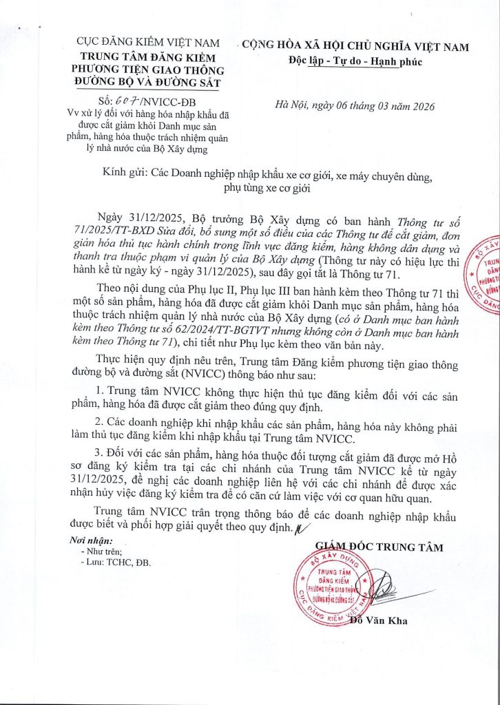 Công văn của cục đăng kiểm