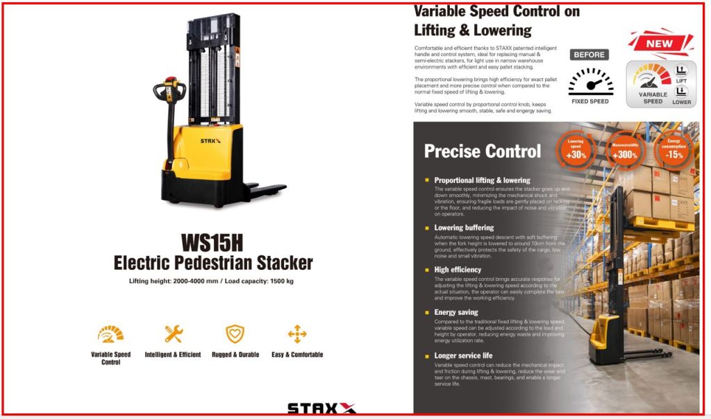 Catalogue xe nâng điện dắt tay staxx WS15H-3000, WS15-3500 Ảnh bìa xe nâng kéo tay