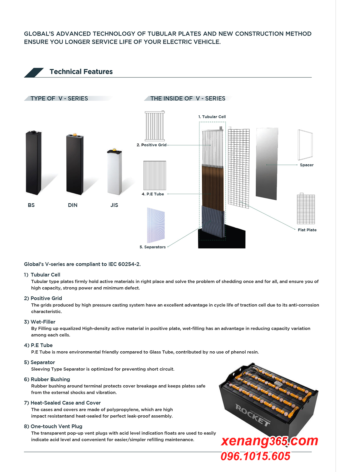 Catalogue Bình ắc quy Rocket xe nâng Hàn Quốc catalogue Bình ắc quy Rocket xe nâng cấu tạo cell