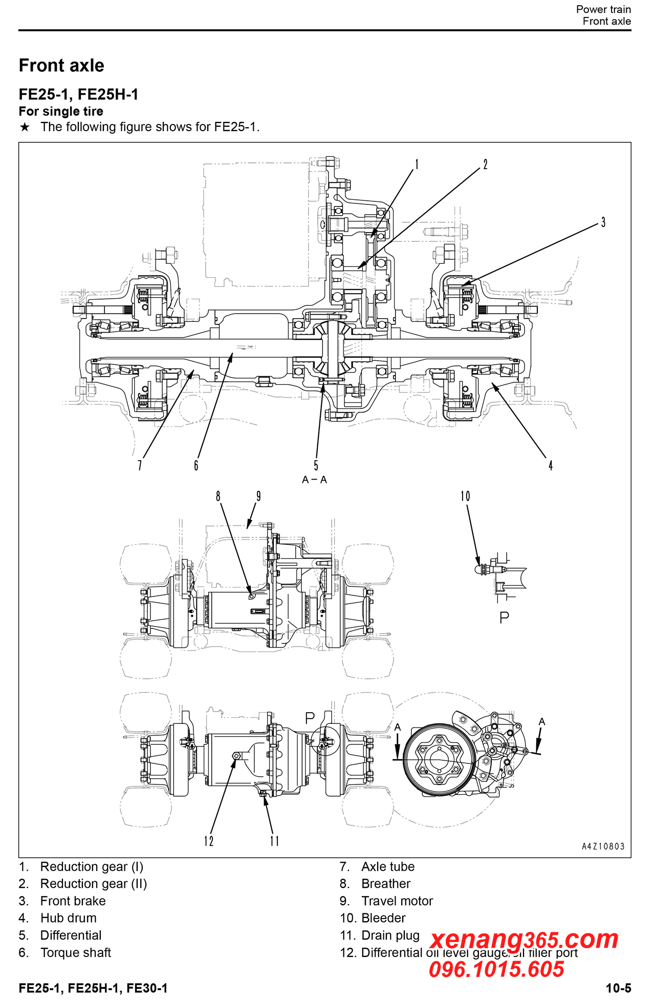 Download Shop manual FE25-1 FE30-1 sửa chữa xe nâng điện Komatsu 2.5 tấn và 3 tấn FE25-1, FE30-1 Trục trước