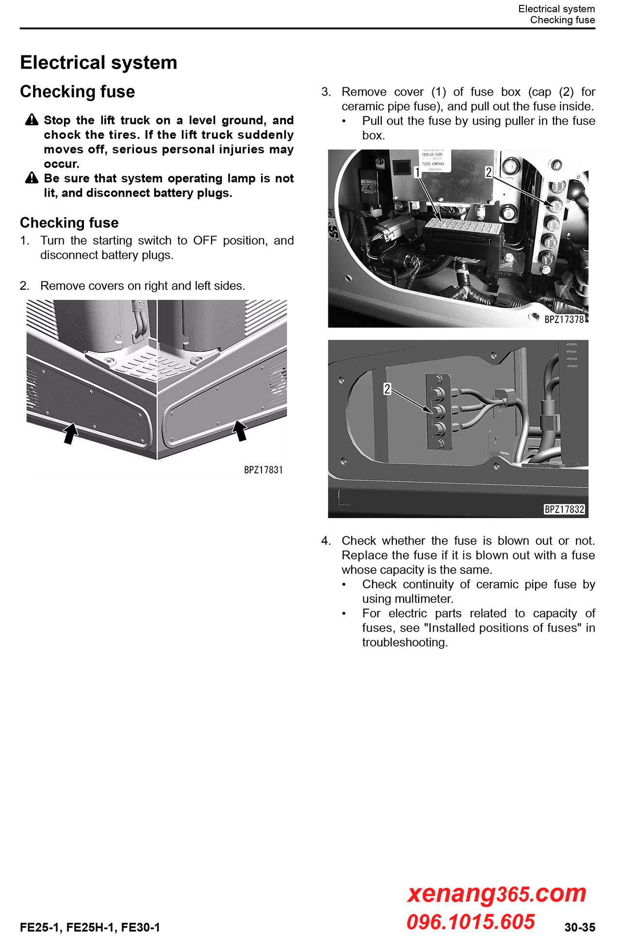 Download Shop manual FE25-1 FE30-1 sửa chữa xe nâng điện Komatsu 2.5 tấn và 3 tấn FE25-1, FE30-1 Kiểm tra hệ thống điện
