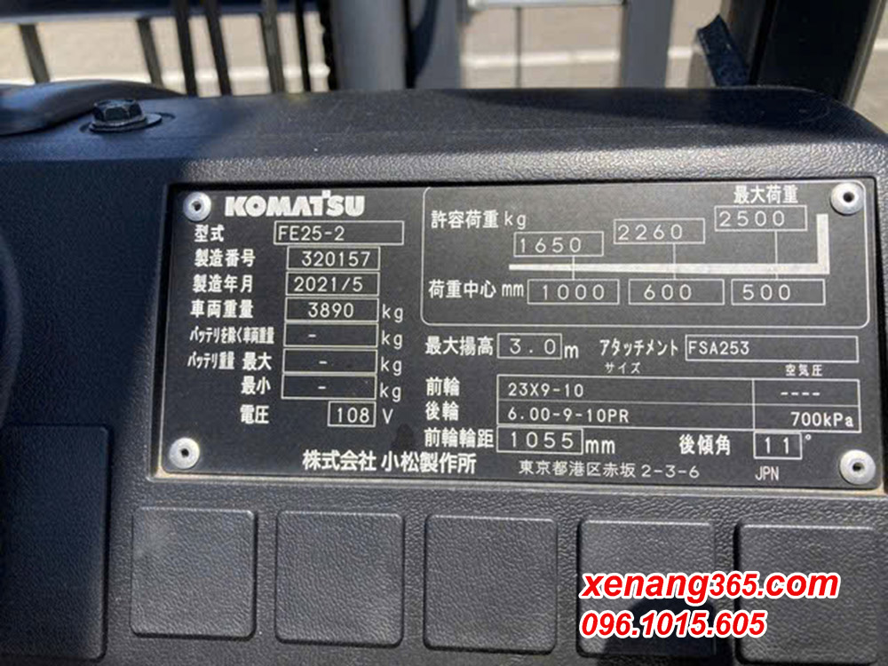 Xe nâng điện 2.5 tấn Komatsu FE25-2 320157 hàng trưng bày siêu lướt Xe nâng điện 2.5 tấn Komatsu FE25-2 320157 hàng trưng bày siêu lướt