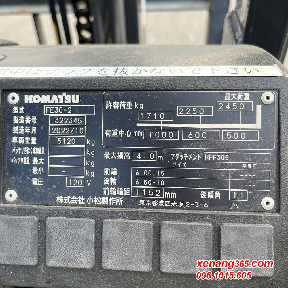Xe nâng điện 3 tấn Komatsu FE30-2 322345 dịch giá sản xuất 2022 Xe nâng điện 3 tấn Komatsu FE30-2 322345 dịch giá